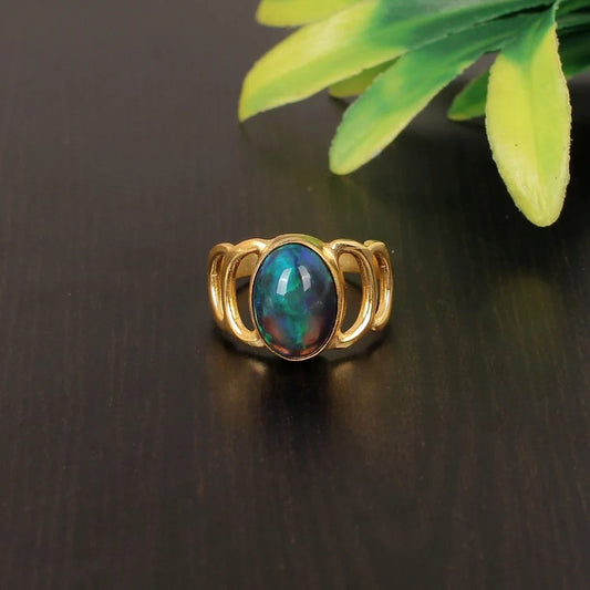 Natural Black Opal Sterling Silver Ring