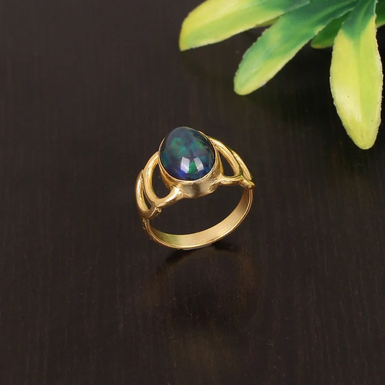 Natural Black Opal Sterling Silver Ring