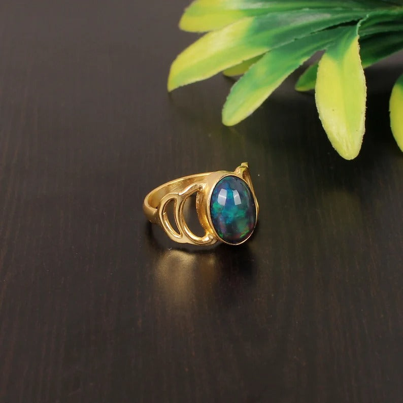 Natural Black Opal Sterling Silver Ring