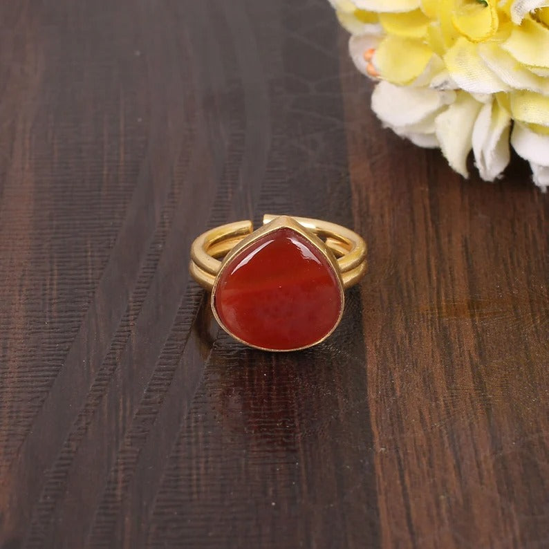 Red Sardonyx Gold Plated Brass Ring