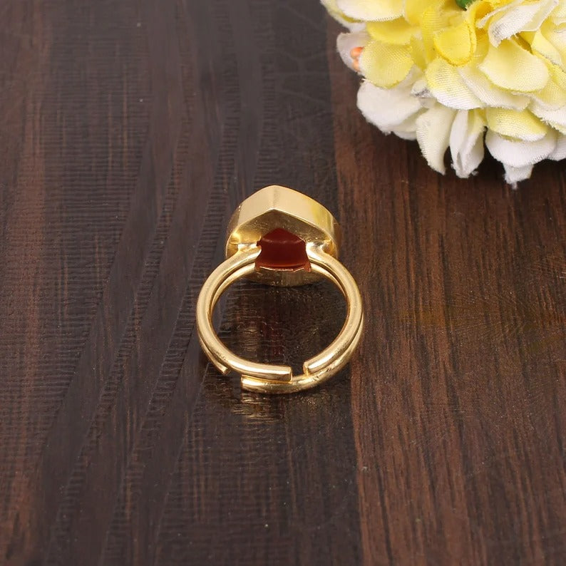 Red Sardonyx Gold Plated Brass Ring