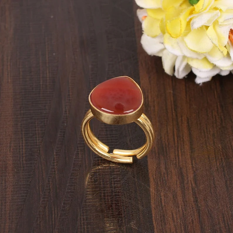 Red Sardonyx Gold Plated Brass Ring