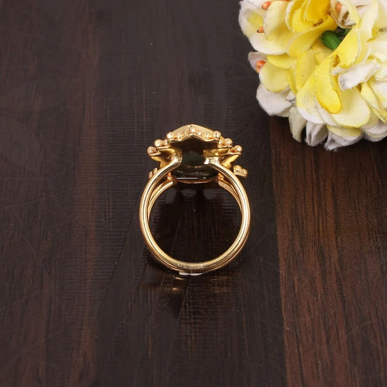 Labradorite Gemstone Gold Plated Brass Ring