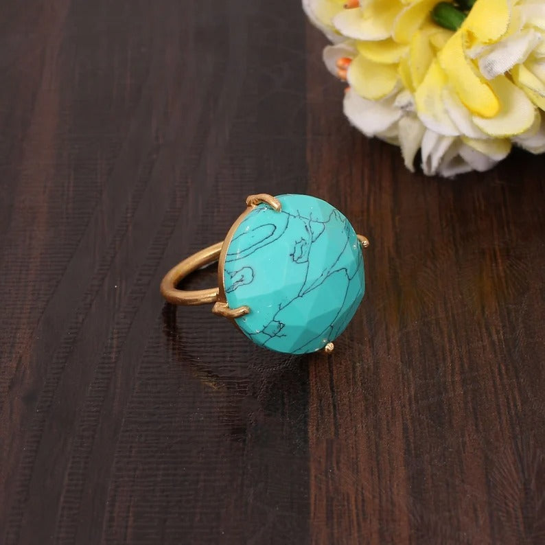 Yellow Gold Turquoise Statement Gold Plated Brass Ring