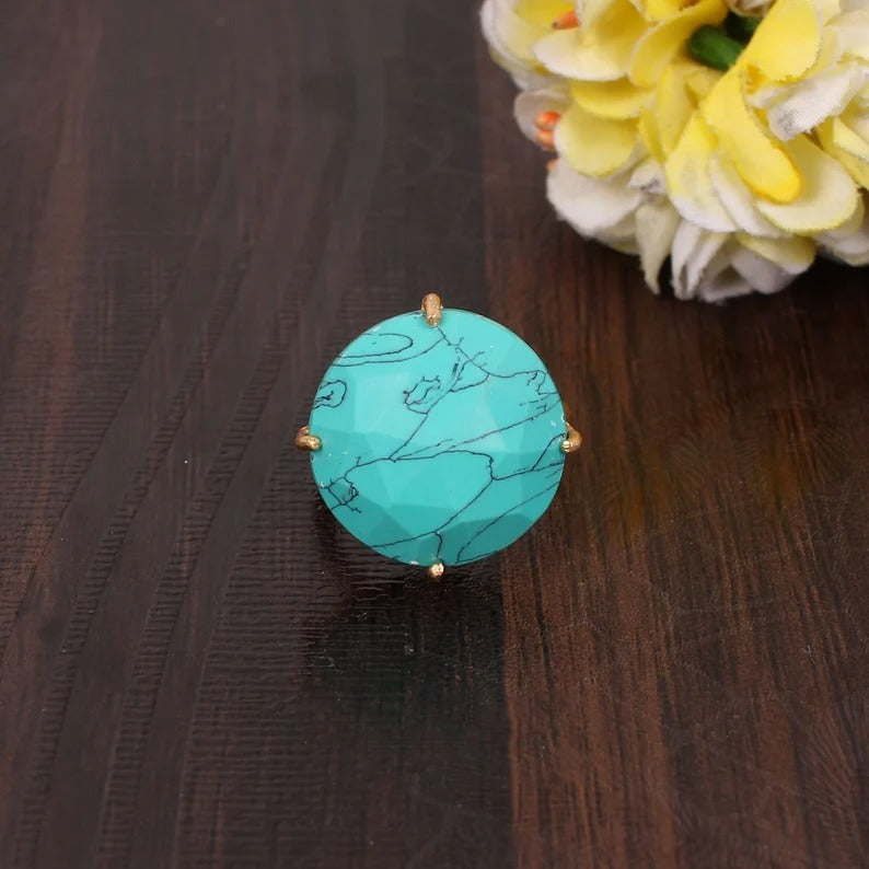 Yellow Gold Turquoise Statement Gold Plated Brass Ring