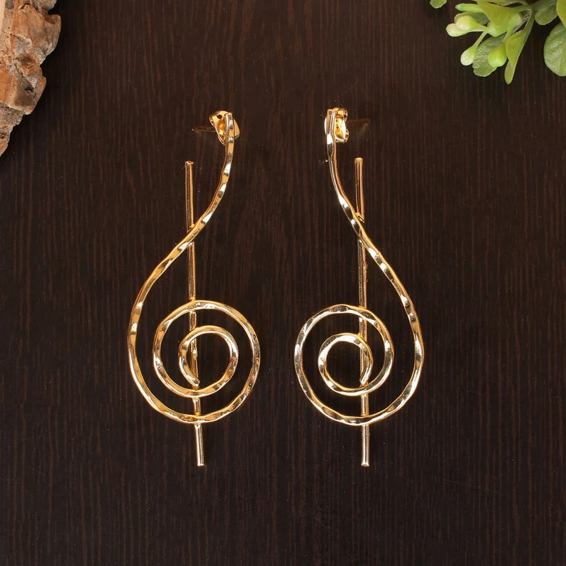 Hammered Spiral Brass  Earrings