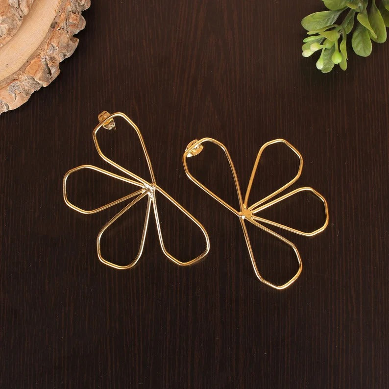 Designer Half Flower Brass Earrings