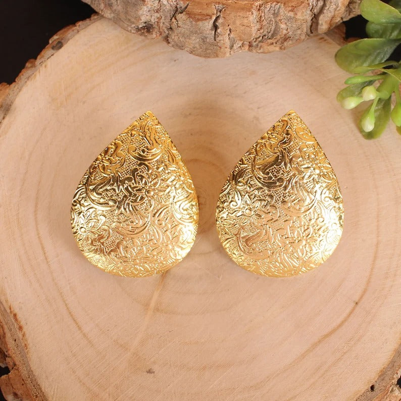 Brass Textured Teardrop Earrings