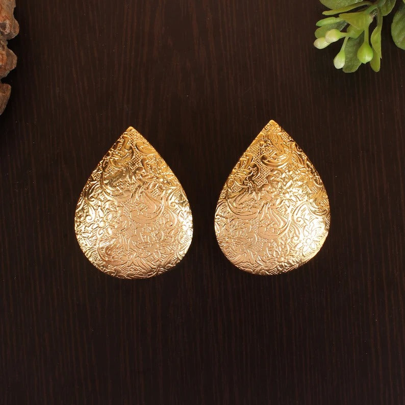 Brass Textured Teardrop Earrings