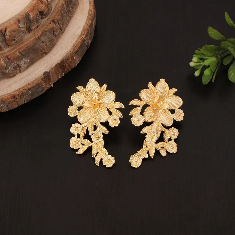 Plain Brass Gold Plated Flower Earrings