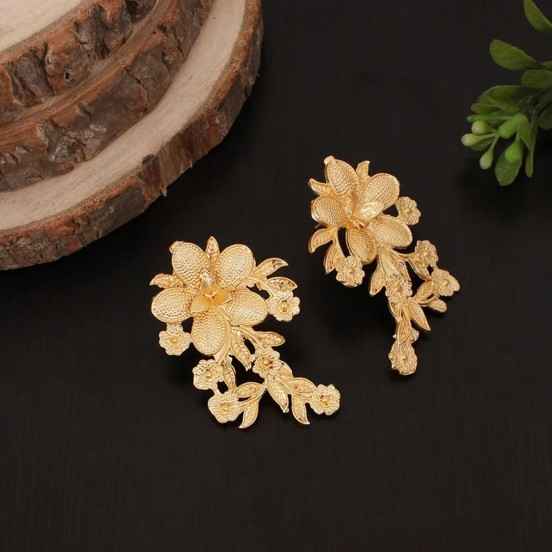 Plain Brass Gold Plated Flower Earrings