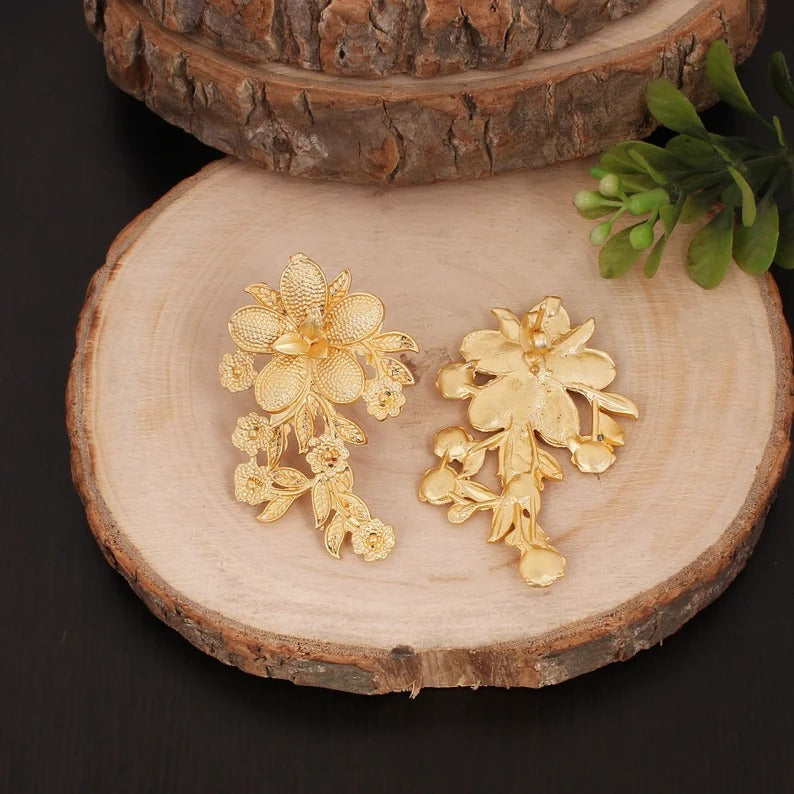 Plain Brass Gold Plated Flower Earrings