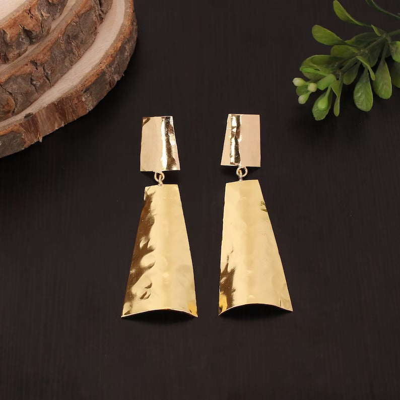 Plain & Dainty Brass Gold Plated Long Earrings