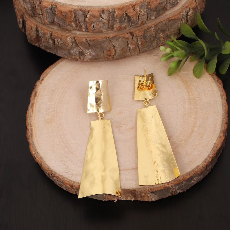 Plain & Dainty Brass Gold Plated Long Earrings