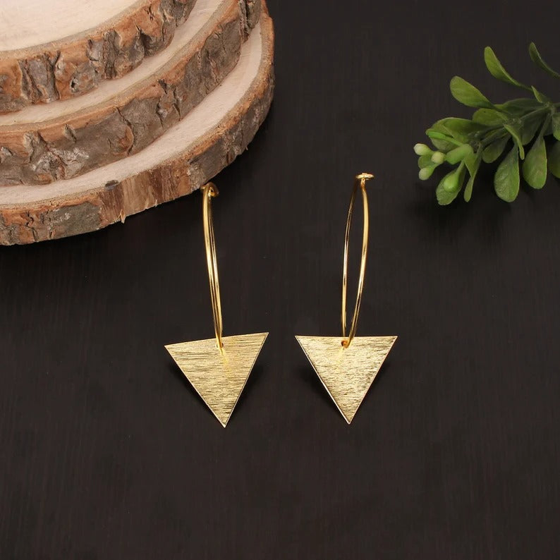 Yellow Gold Triangle Hoop Earrings