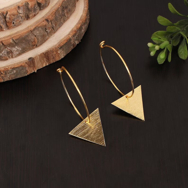 Yellow Gold Triangle Hoop Earrings