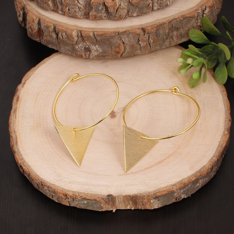 Yellow Gold Triangle Hoop Earrings