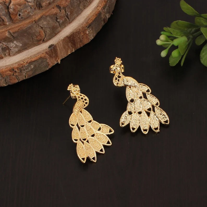 Gold Plated Peacock Earrings