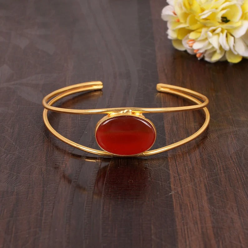 Natural Red Sardonyx Adjustable Bangle