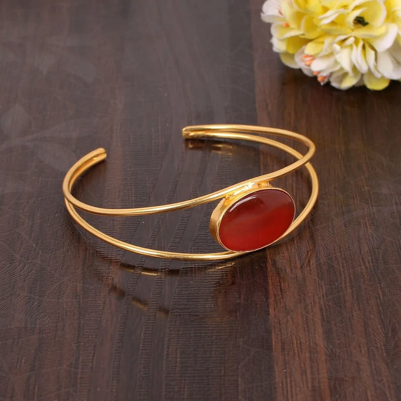 Natural Red Sardonyx Adjustable Bangle