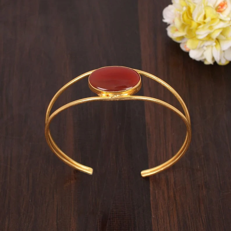 Natural Red Sardonyx Adjustable Bangle