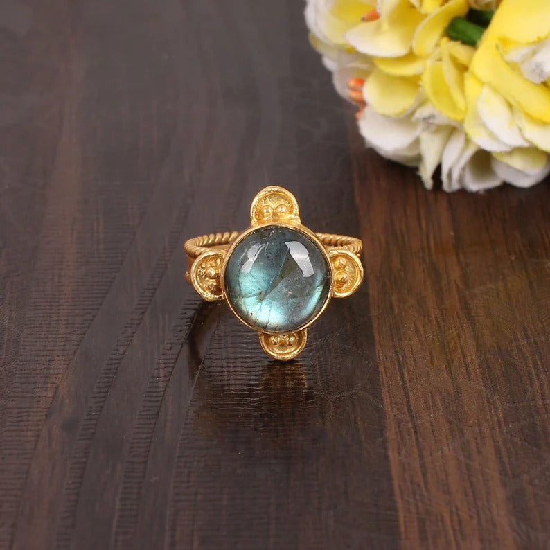 Blue Flashy Labradorite Gemstone Ring