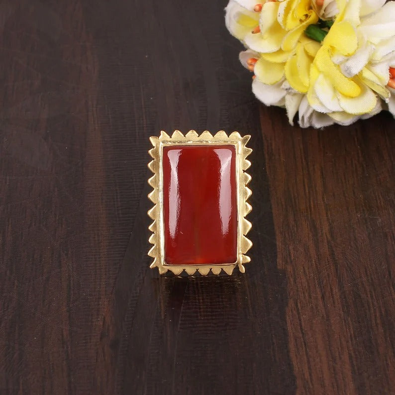 Natural Red Sardonyx Gemstone Ring