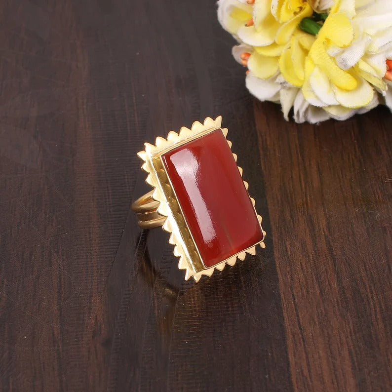 Natural Red Sardonyx Gemstone Ring