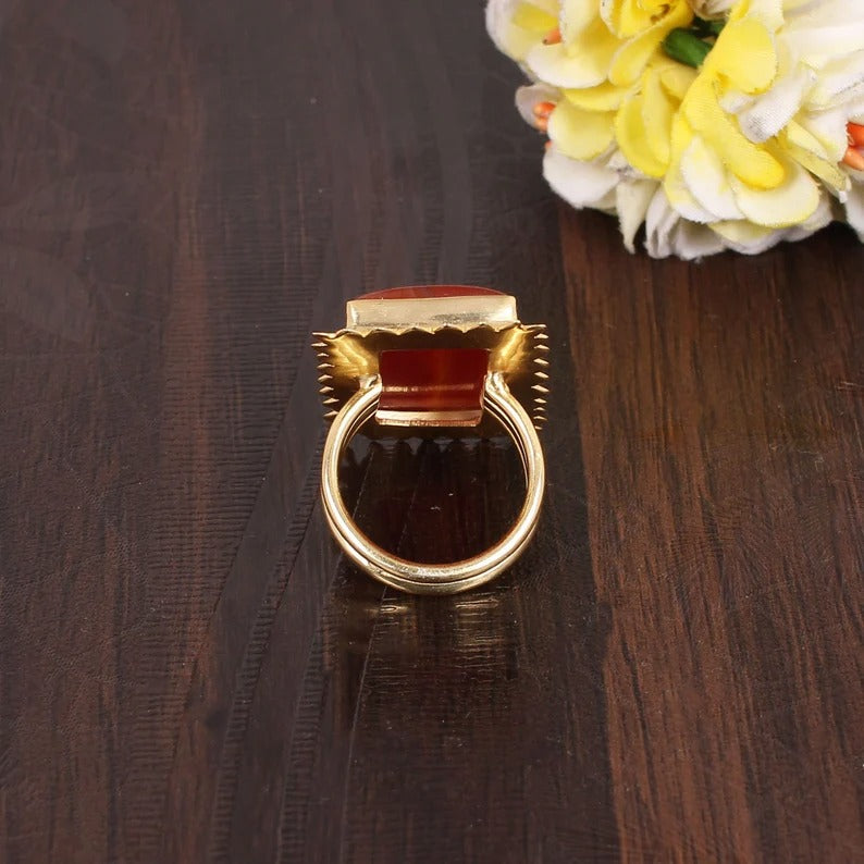 Natural Red Sardonyx Gemstone Ring