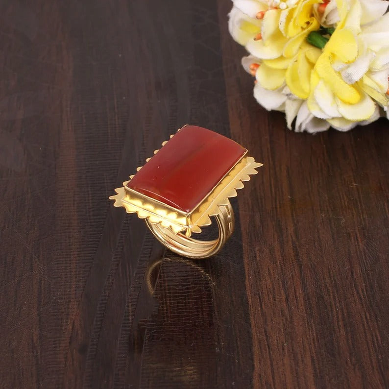 Natural Red Sardonyx Gemstone Ring