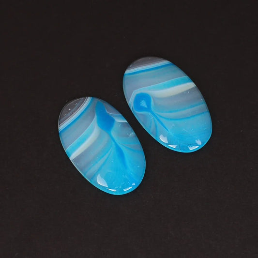 Natural Blue Agate 38X23 MM Loose Gemstone Pair Cabochon