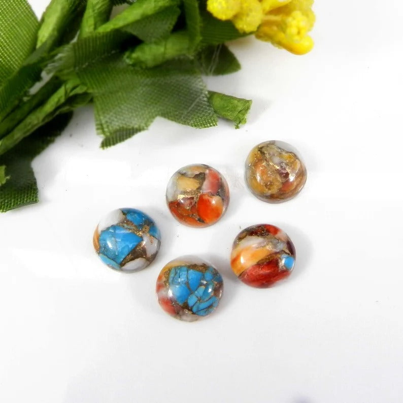 Mohave Copper Oyster Turquoise 10x10mm Round Shape Flat Back Loose Gemstone Cabochon 5pcs