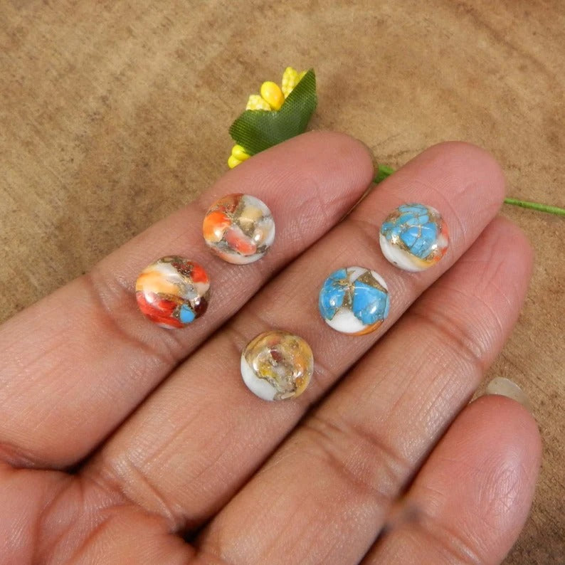 Mohave Copper Oyster Turquoise 10x10mm Round Shape Flat Back Loose Gemstone Cabochon 5pcs