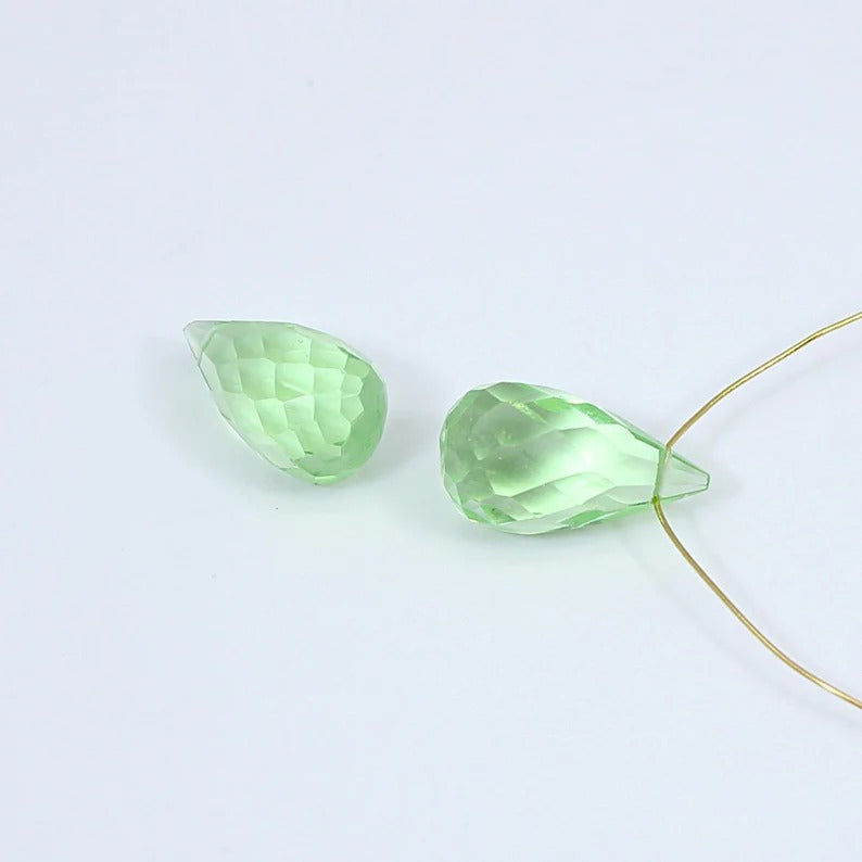 Green Cubic Zirconia Teardrop Briolette Beads