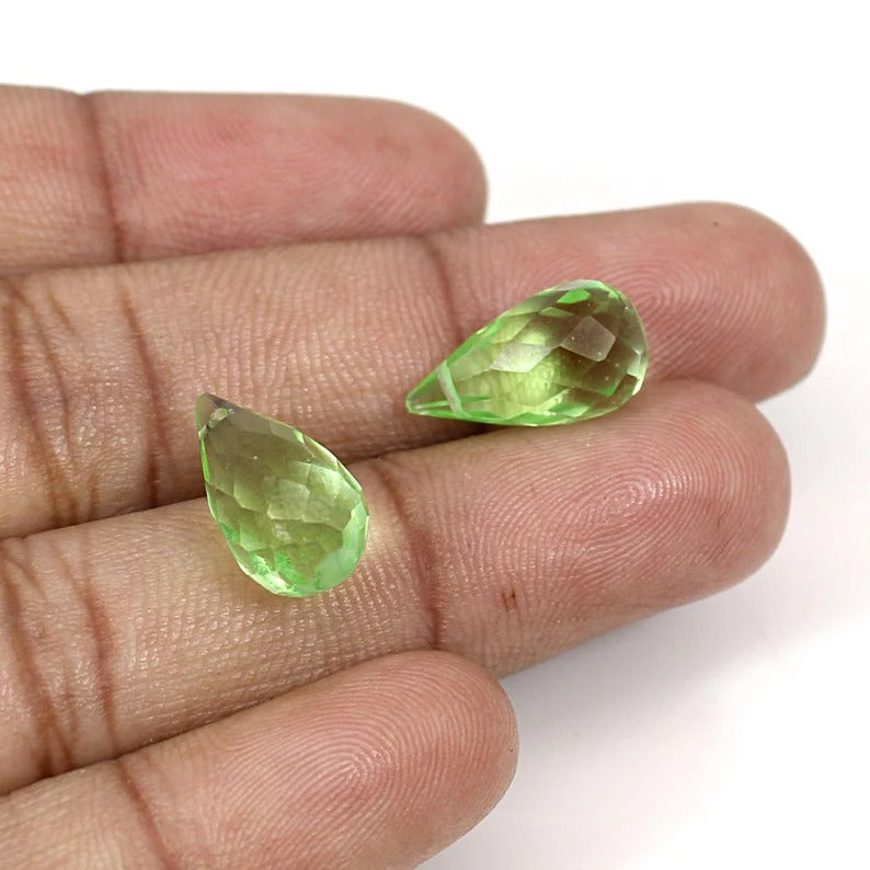 Green Cubic Zirconia Teardrop Briolette Beads