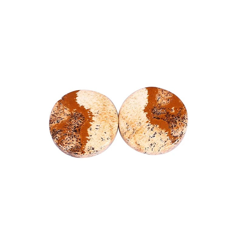 20 MM Round Cabochon Gemstone, Designe Picture Jasper Pair