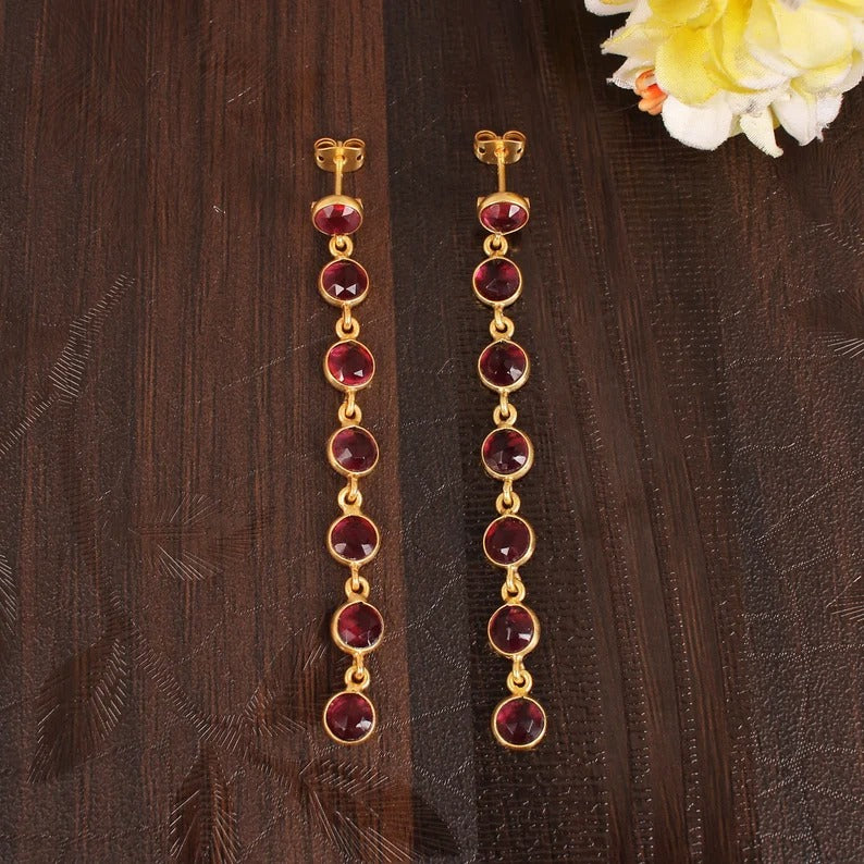 Pink Tourmaline Long Earrings