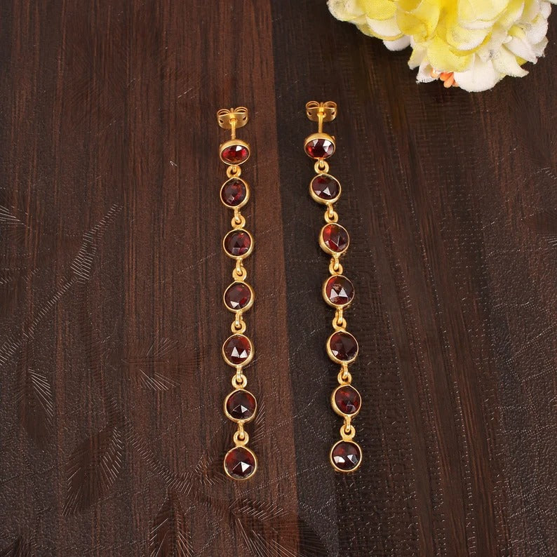 Garnet Hydro Dangle Brass Earrings