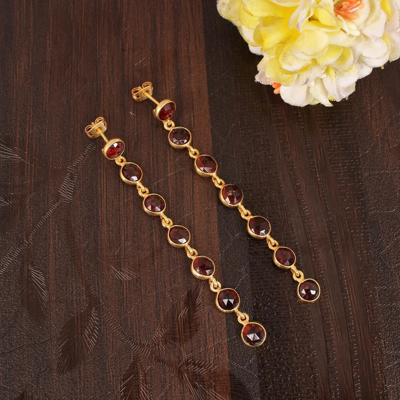 Garnet Hydro Dangle Brass Earrings