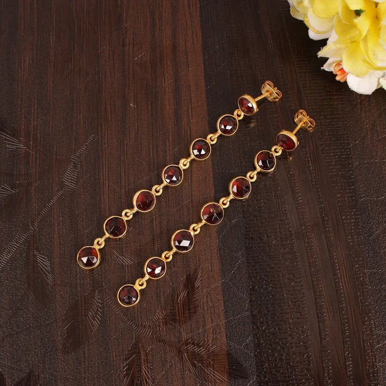 Garnet Hydro Dangle Brass Earrings