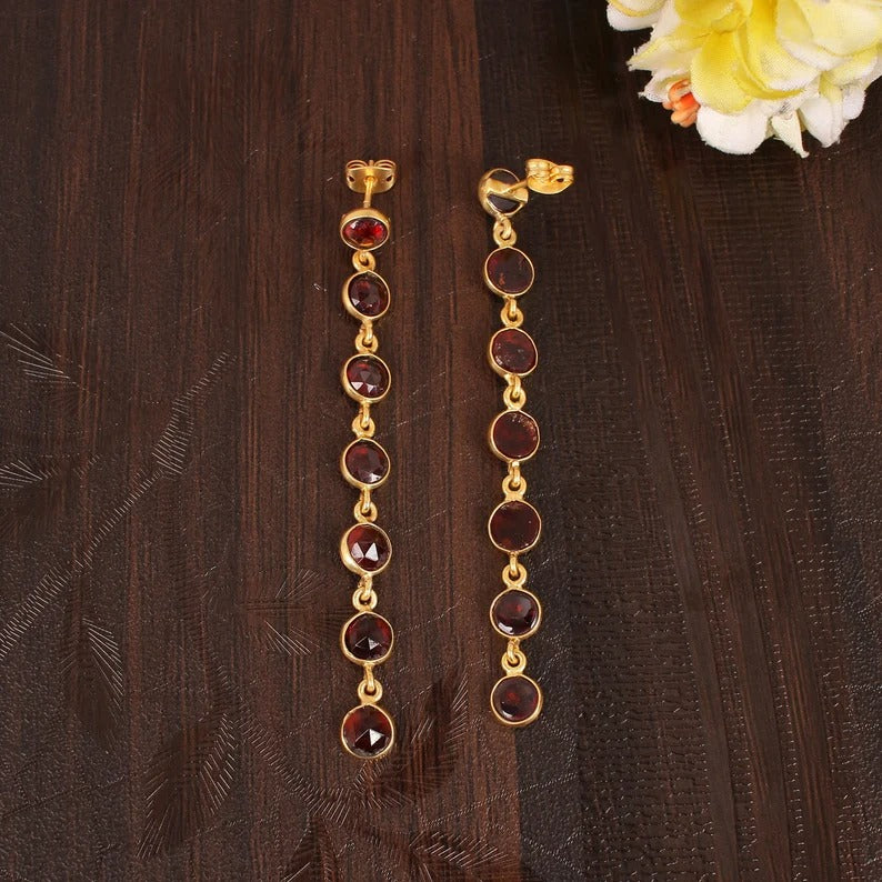 Garnet Hydro Dangle Brass Earrings