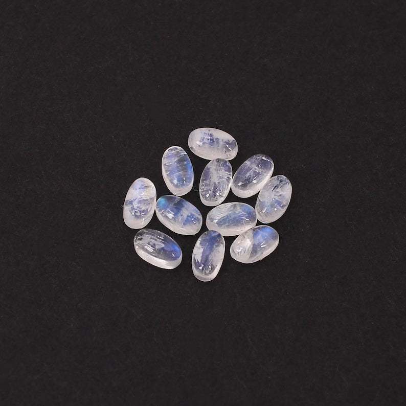 Natural Rainbow Moonstone 11 PCS 5x3mm Oval Cabochon Gemstones 2.90 Cts