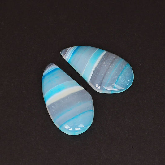 Natural Blue Agate 32X18 MM Loose Gemstone Pair Cabochon