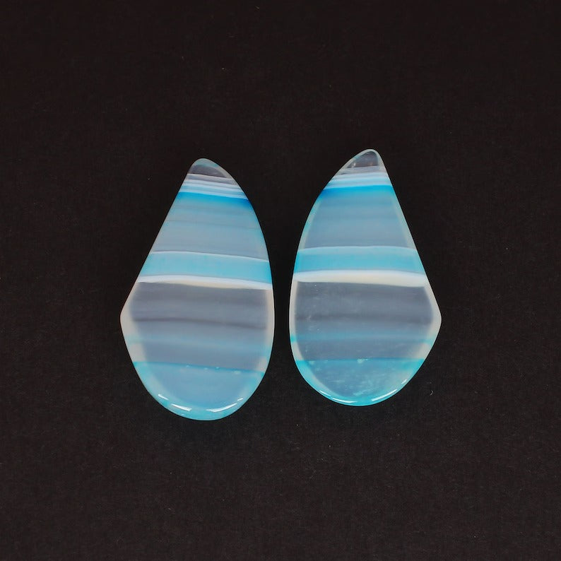 Natural Blue Agate 32X18 MM Loose Gemstone Pair Cabochon