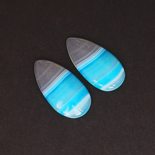 Natural Blue Agate 32X17 MM Pear Shape Cabochon Loose Gemstone