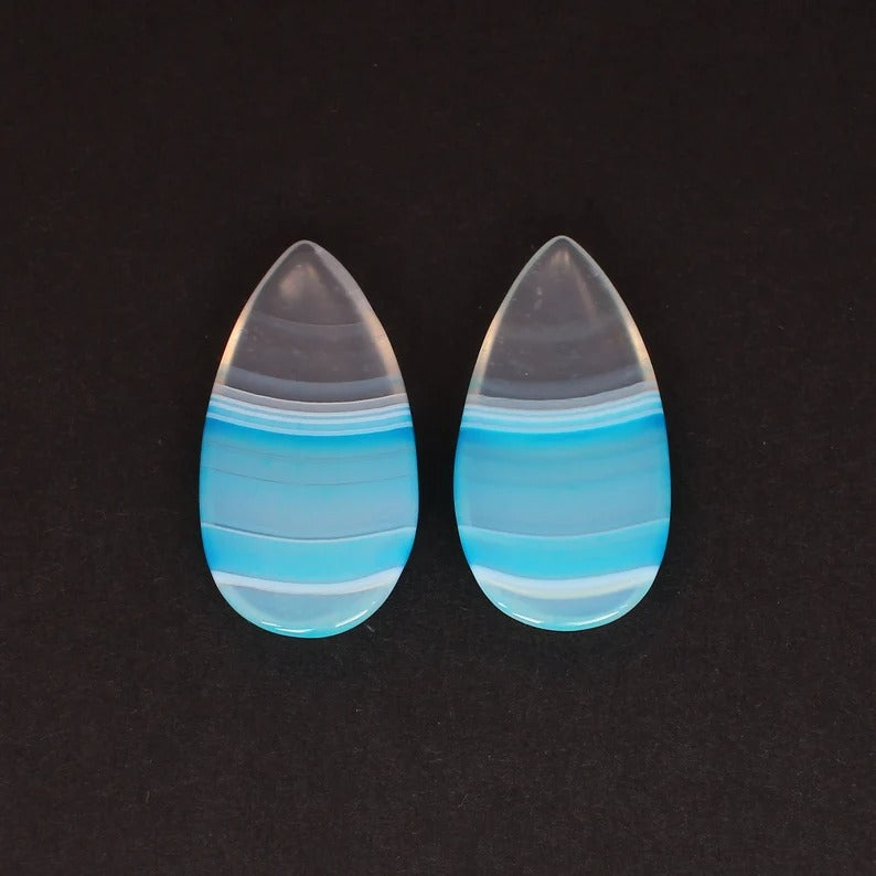 Natural Blue Agate 32X17 MM Pear Shape Cabochon Loose Gemstone