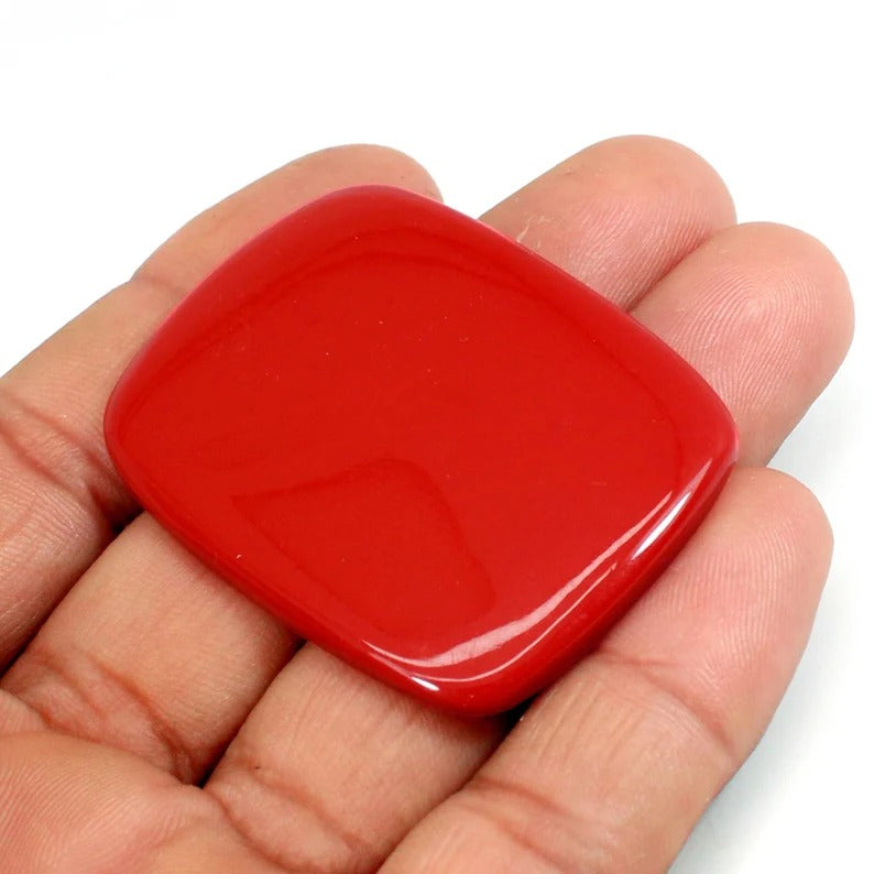 Red Coral (Lab Created) 51x39mm Big Size Rectangle Cushion Cabochon