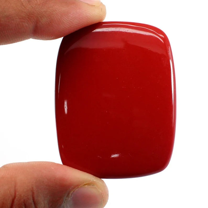 Red Coral (Lab Created) 51x39mm Big Size Rectangle Cushion Cabochon