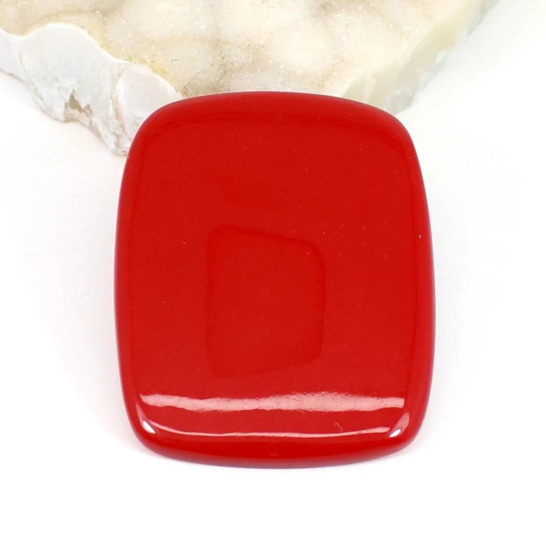 Red Coral (Lab Created) 51x39mm Big Size Rectangle Cushion Cabochon