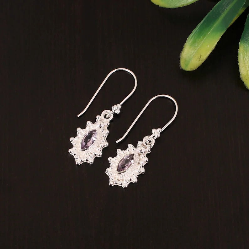 92.5 Sterling Silver Natural Purple Amethyst Earring